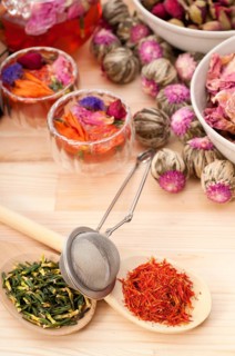 Herbal natural floral tea infusion with dry flowers ingredients