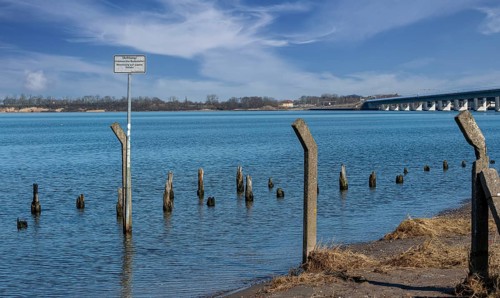 Bathing area of a private owner on the Ruegen embankment between the island and Stralsund