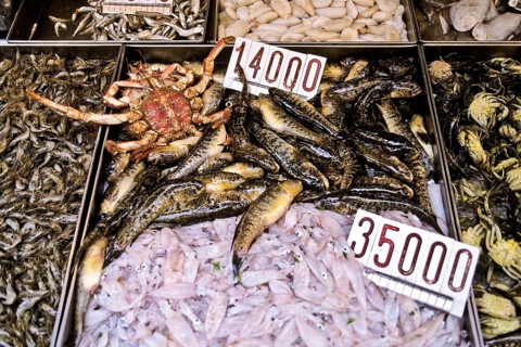 Mercato di Rialto with freshly caught fish and seafood