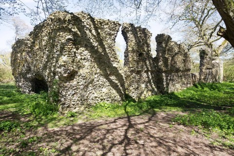 Flint and mortar walls of the ruins of The Minster