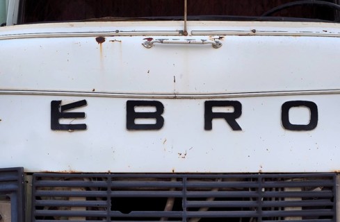 Front view of white van Ebro with radiator grille