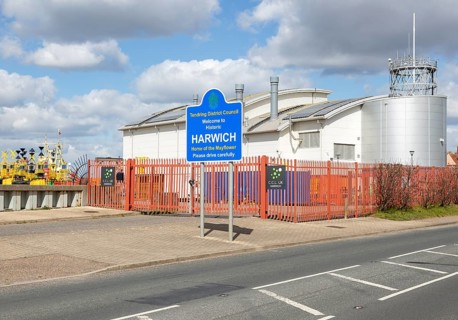 Welcome to Harwich sign next to Trinity House