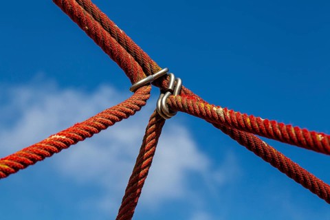 Linked ropes on a climbing frame for children