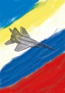 Illustration of a Mig 29 Fulcrum on Ukraine and Russia