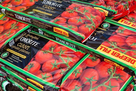 Bags of Levington Tomorite giant tomato planter grow bags stacked up