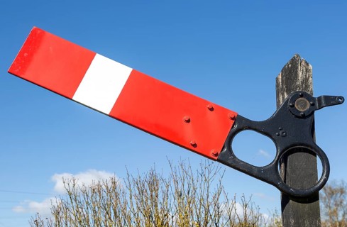 Old railway semaphore signal sign Wrabness Essex