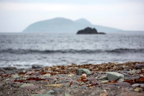 Unusual Great Blasket Island view from mainland at Dunquin
