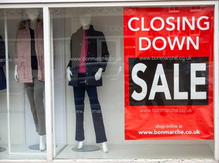 Window poster banner Closing Down sale at Bonmarche shop