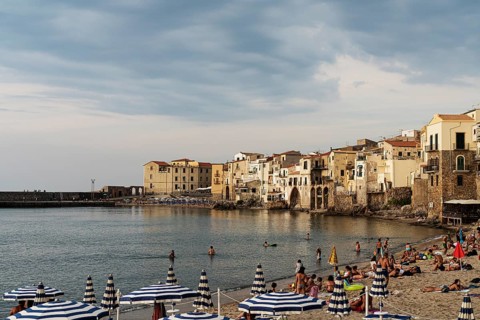 View of the town of Cefalu with beach