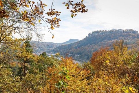View from the Biedermann Mausoleum into the Elbe Valley with Koenigstein Fortress