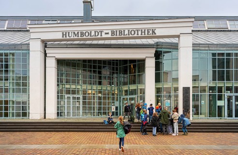 Group of school children at the entrance to the Humboldt Library in Tegel