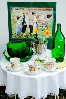 Table with green bottle