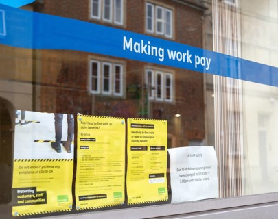 Making Work Pay banner message in window of Job centre