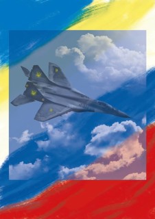 Illustration of a Mig 29 Fulcrum over the skies of Ukraine and Russia