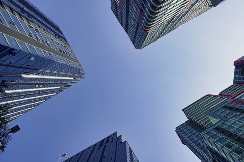 Business skyscrapers with diminishing perspective