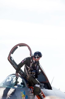 Polish pilot leaving the cockpit of a Mikoyan-Gurevich MIG-29 Fulcrum