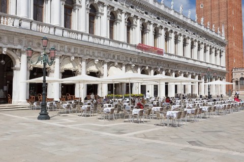 Tourists at Caffe Chioggia in St Mark's square