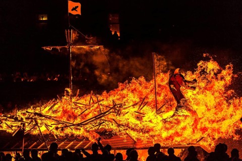 The spectacular burning of the ship during the annual Up Helly AA festival in Lerwick
