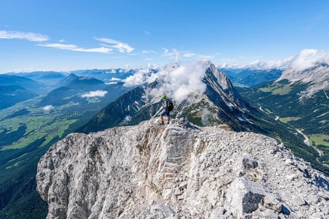 Mountaineer on ridge of Mieminger Kette