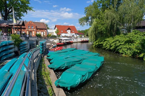 Typical spreewald canal with boats in summer