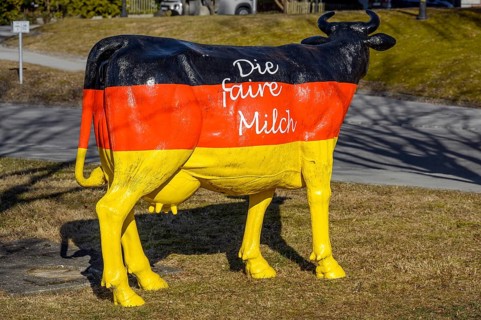 Cow sculpture in black-red-gold