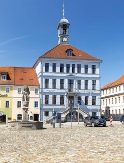 Town Hall and Paradise Fountain on the market square in Bischofswerda