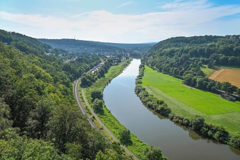 View of the Weser Valley from the Weser Skywalk towards Karlshafen