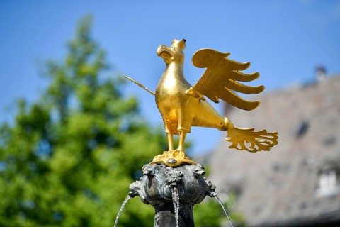 Market fountain with golden eagle