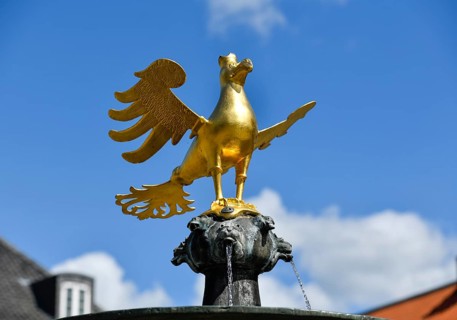 Market fountain with golden eagle