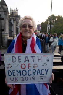 Pro-Brexit Leave means Leave protestor holding a placard