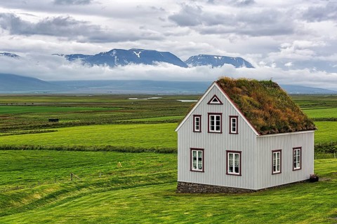 Grass sod house in a meadow