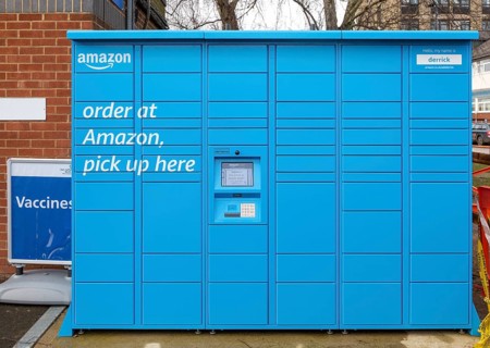 Blue Amazon pick up point collection hub locker site