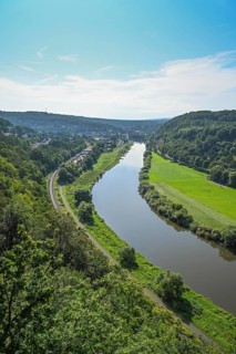 View of the Weser Valley from the Weser Skywalk towards Karlshafen