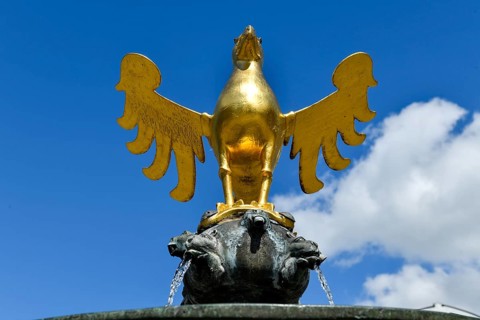 Market fountain with golden eagle