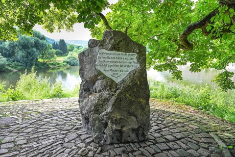Weserstein at the confluence of the Werra and Fulda rivers to form the Weser