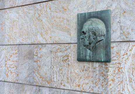 Wilhelm Pieck bronze plaque on Straußberger Platz