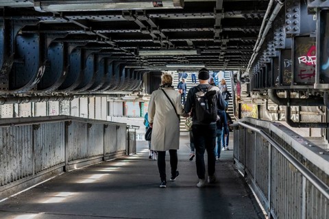 Passers-by at the railway underpass at Friedrichstraße S-Bahn station