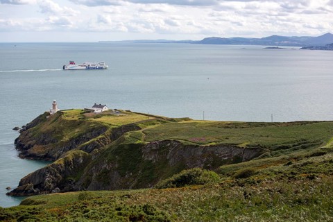 Stena Line ship approaching Irish coast near Dublin. County Dublin