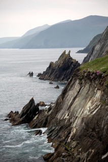 View of Blasket Sound and Great Blasket Island from cliffs at Coumeenole on Wild Atlantic way. County Kerry