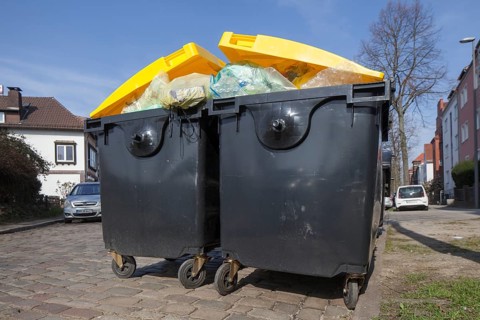 Yellow bin for plastic waste