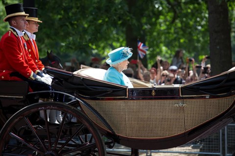 The Queen in carriage returning from annual Trooping the Colour ceremony in honour of Queen Elizabeths birthday