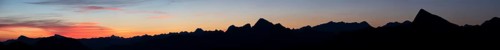 Mountain panorama in front of sunrise from Portlakopf