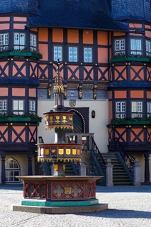 Benefactor fountain on the market square in front of the historic town hall