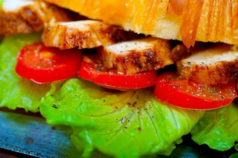 Savory croissant brioche bread with chicken breast and vegetable rustic style