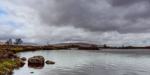 Moor landscape with heavily cloudy sky