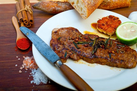 Roasted grilled ribeye beef steak butcher selection