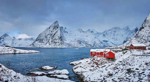 Panorama of Iconic Hamnoy fishing village on Lofoten Islands