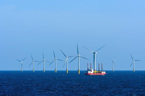 Offshore wind farm with supply ship