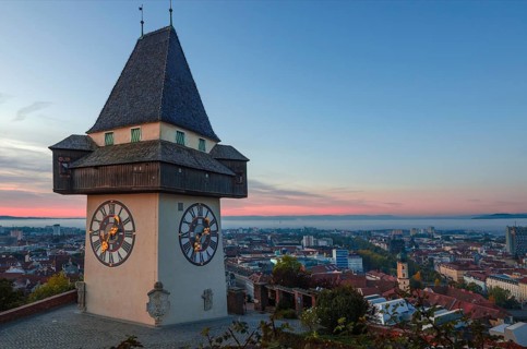 Cityscape of Graz and the famous clock tower