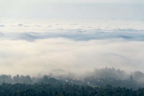 View from Katzenbuckel mountain with morning mist